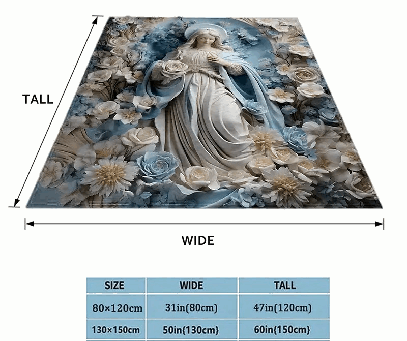 COZY 3D Mother Mary with Flowers Blue/White Printed Blanket