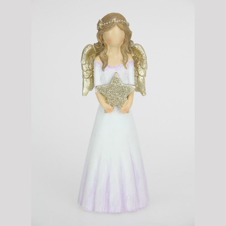 Angel with Gold Wings and Star, in her White/Lavendar Gown