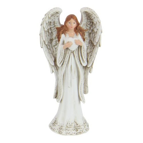 White Robe Angel Praying With Heart with Decorative Edgings 13 cm tall