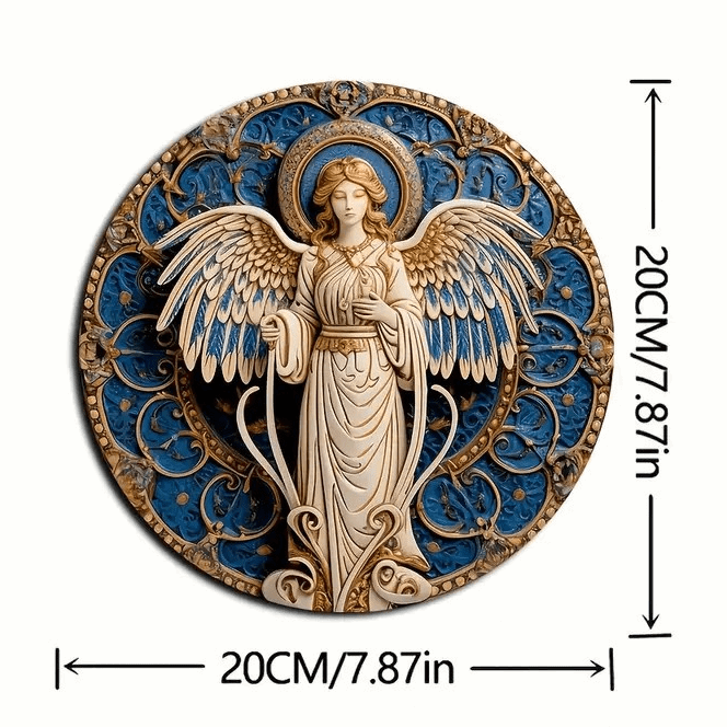 Angel Statue Round Wooden Sign