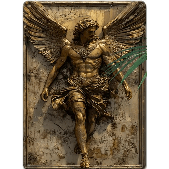 Vintage Aluminum Archangel Uriel Wall Sign