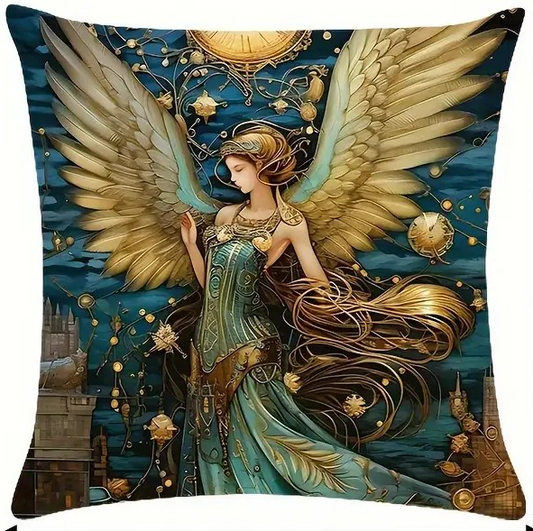 Beautiful Angel with Gold Etchings Cushion Cover