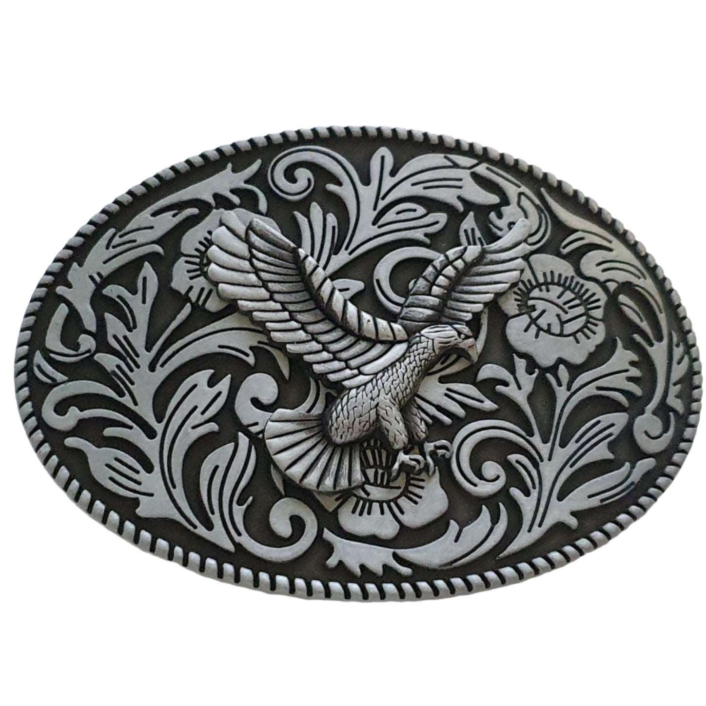 Eagle in Upward Flight Belt Buckle with Decorative Background