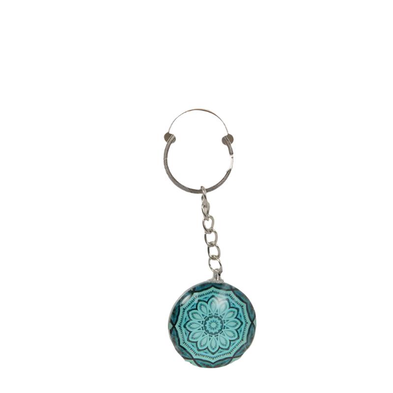 BOHO Glass Key Chain - Aqua Mandala