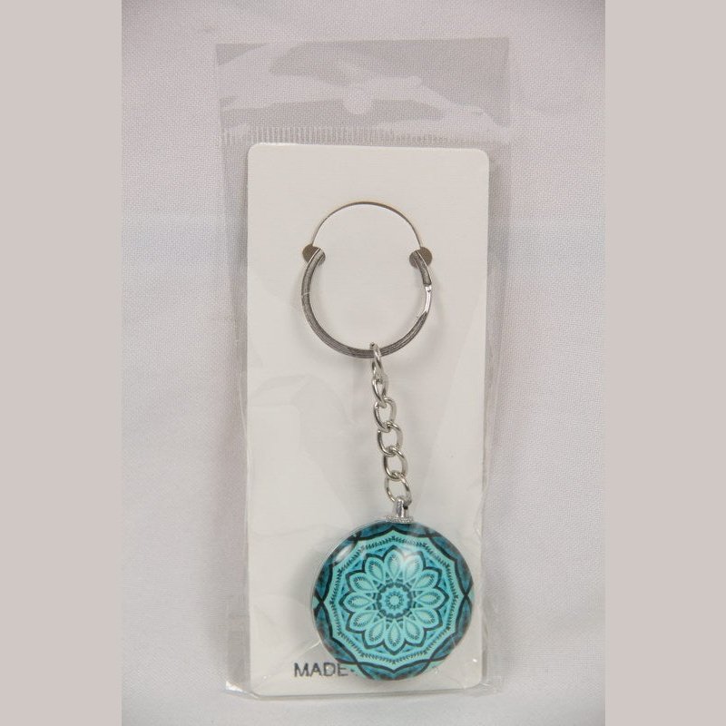 BOHO Glass Key Chain - Aqua Mandala