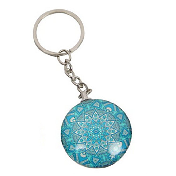 BOHO Glass Key Chain - Blue/White Mandala