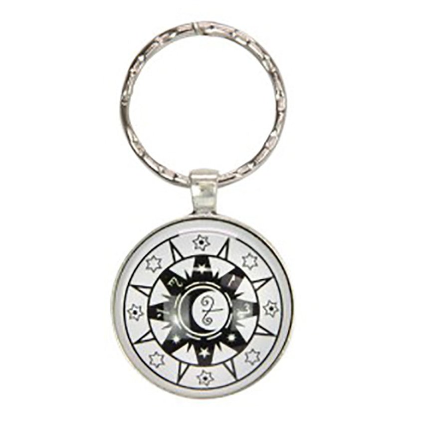 Wiccan Glass Key Chain - Black/White Design