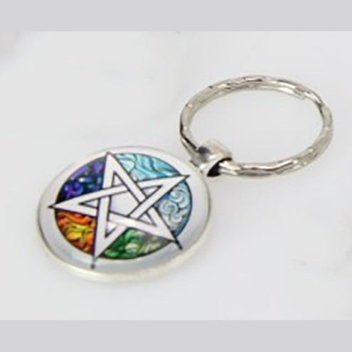 Wiccan Glass Key Chain - Pentagram Multicoloured