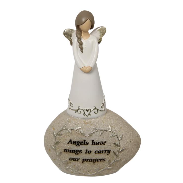 Inspirational Angel on Rock "Angels have wings to carry our prayers" 16 cm tall