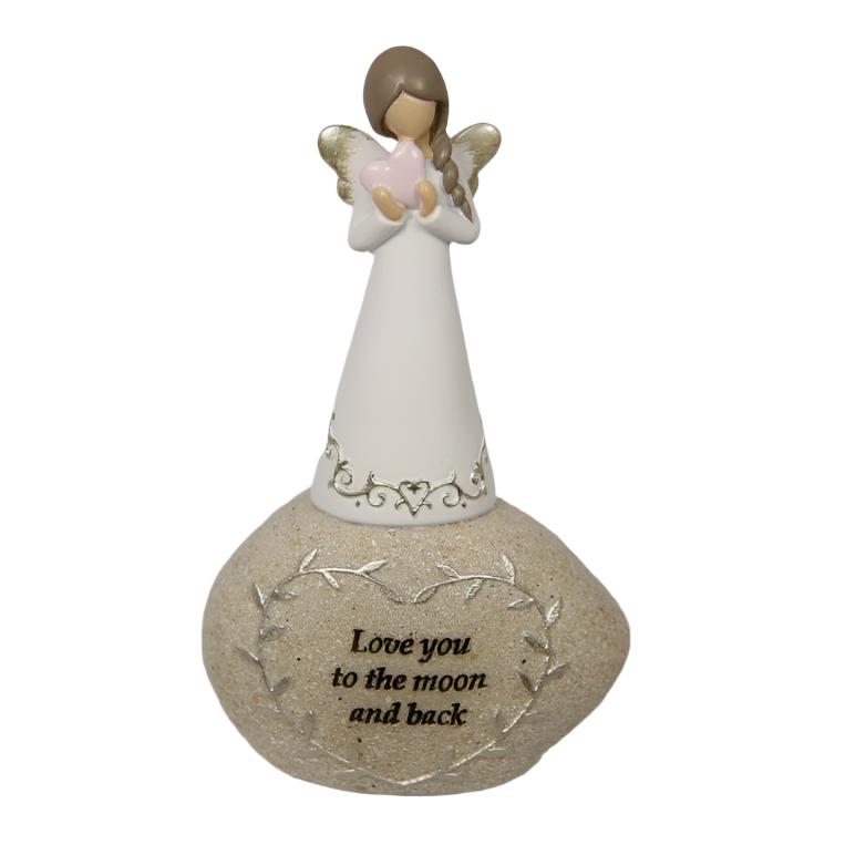 Inspirational Angel on Rock "Love you to the moon and back" 16cm tall