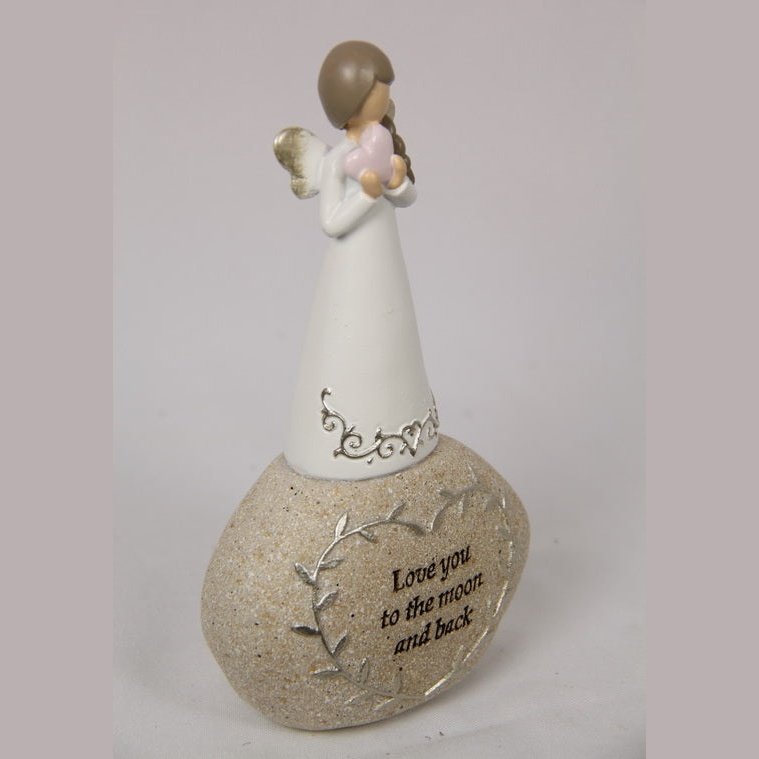 Inspirational Angel on Rock "Love you to the moon and back" 16cm tall