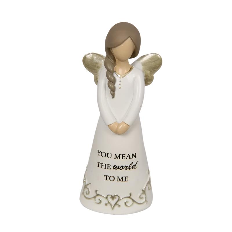 Inspirational Angel with Hands Folding saying "You mean the world to me" 12cm tall