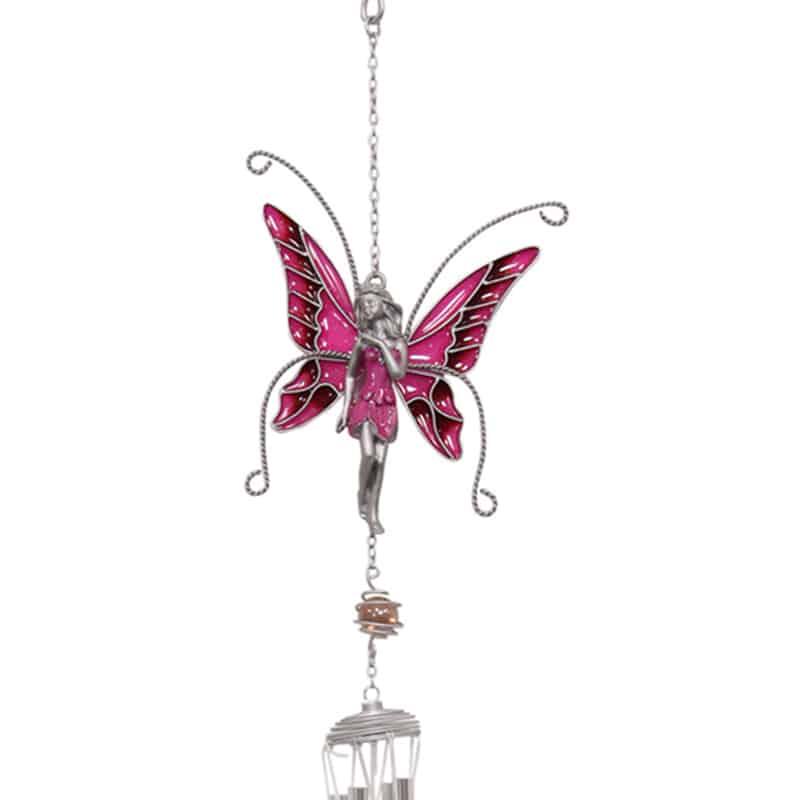 Pewter Fairy Windchime - Pink Fairy embossed with Silver Highlights