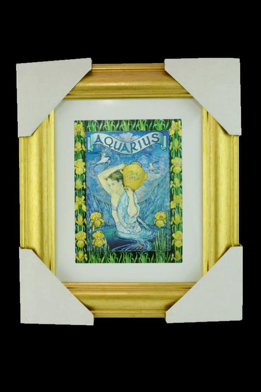 Aquarius Star Sign Gold Framed Foiled Print