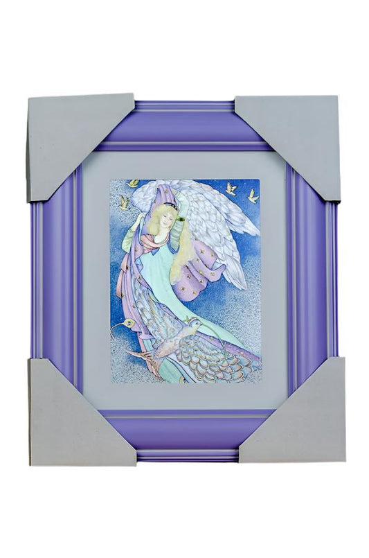 Angel with Birds Gold Framed Foiled Print