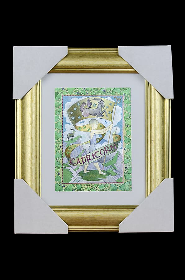 Capricorn Star Sign Gold Framed Foiled Print