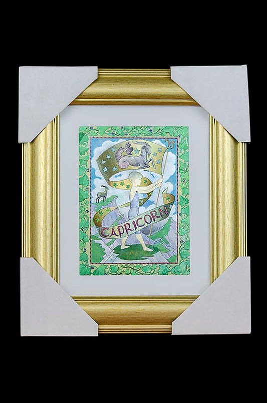 Capricorn Star Sign Gold Framed Foiled Print