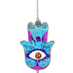 Hamsa Hand Two Tone Windchime - Blue/Purple Etchings