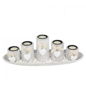 38cm Shabby Chic Heart Design Features 5 Piece Candle Holder Set - Gift Boxed