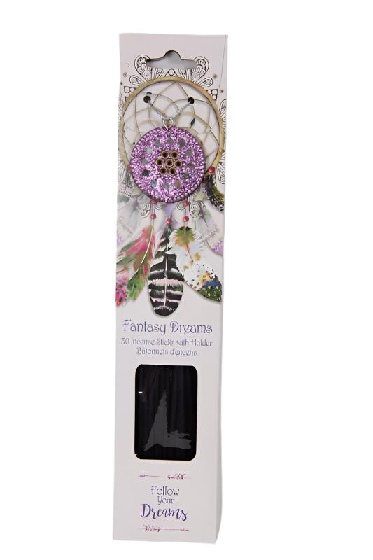 Follow Your Dreams 'Fantasy Dreams' - 30 Incense Sticks and Incense Holder with Dream Catcher Print - Gift Boxed