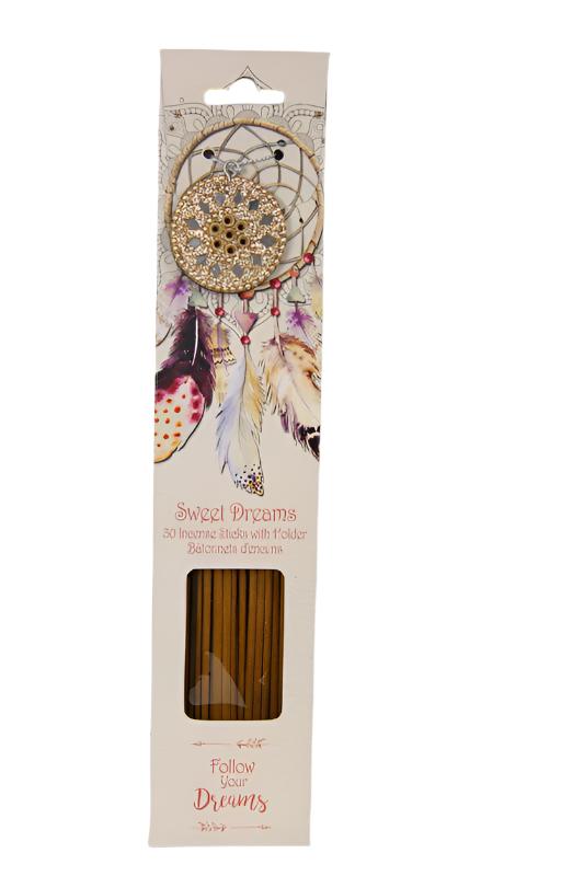 Follow Your Dreams 'Sweet Dreams' - 30 Incense Sticks and Incense Holder with Dream Catcher Print - Gift Boxed