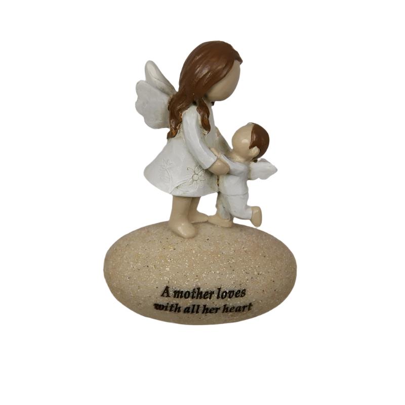 Fairy Mother Inspiration with One Child Standing on Rock "A mother loves with all her heart" 10cm tall