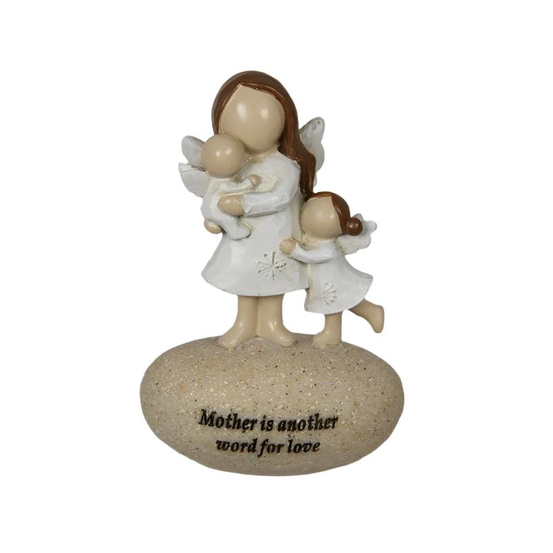 Fairy Mother Inspiration with Two Children Standing on Rock "Mother is another word for Love" 10cm tall