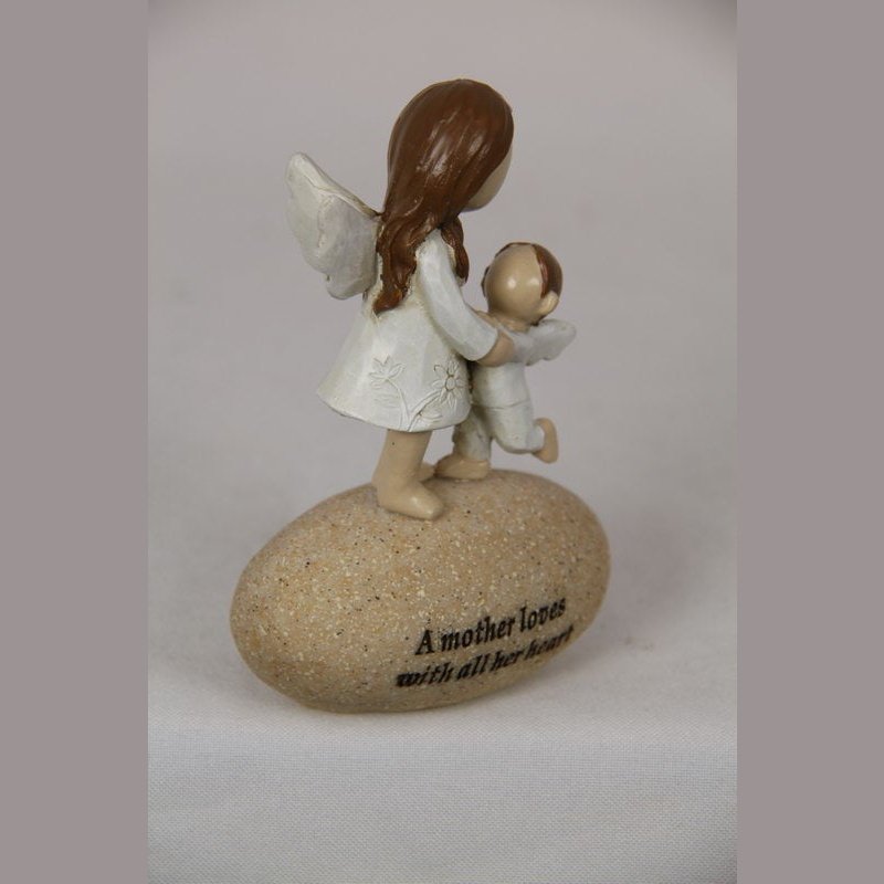 Fairy Mother Inspiration with One Child Standing on Rock "A mother loves with all her heart" 10cm tall