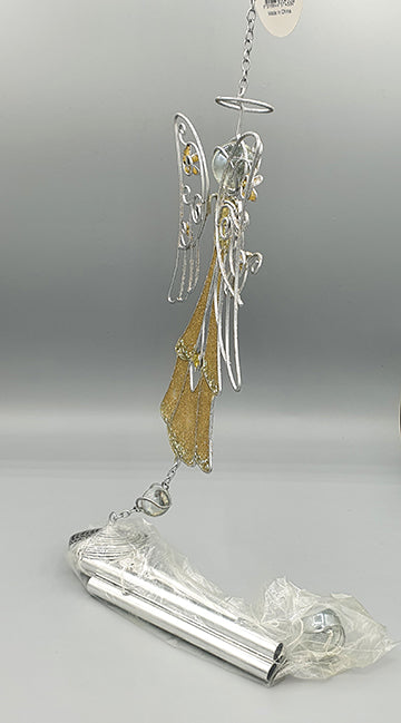 Metal Angel Windchime with Scroll embossed with Gold Highlights