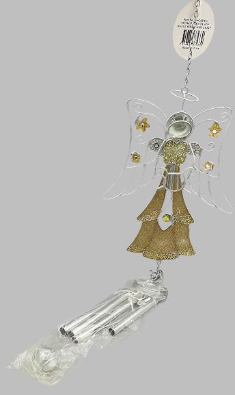 Metal Angel Windchime with Scroll embossed with Gold Highlights