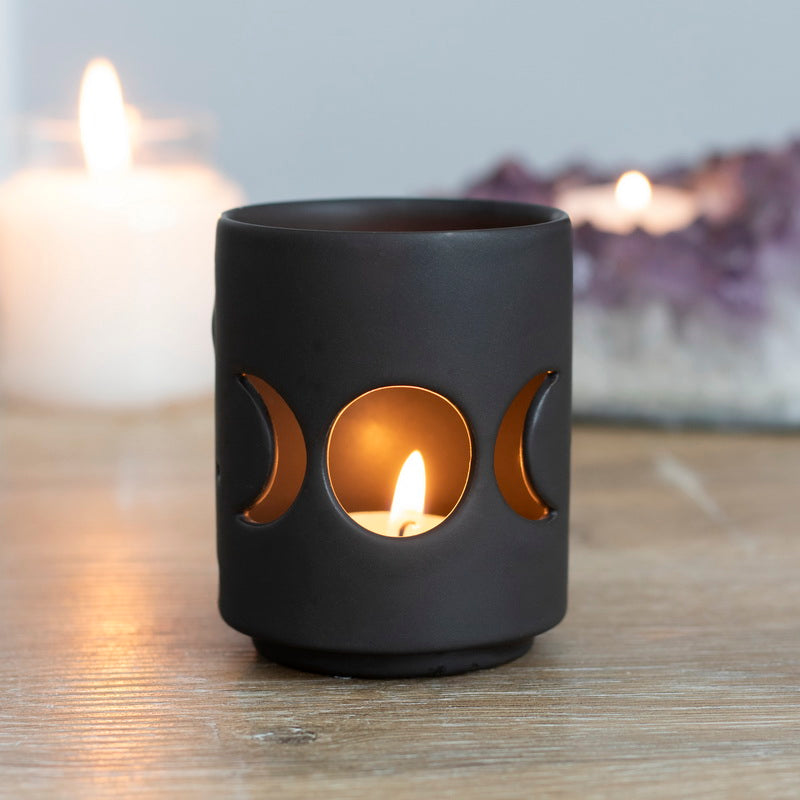 Black Triple Moon Cut Out Tealight Holder - Gift Boxed