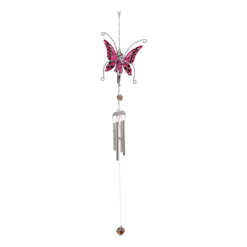 Pewter Fairy Windchime - Pink Fairy embossed with Silver Highlights