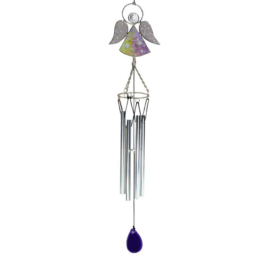 Glass Silver Angel Windchime with wording "An Angel is a Mother with Wings"