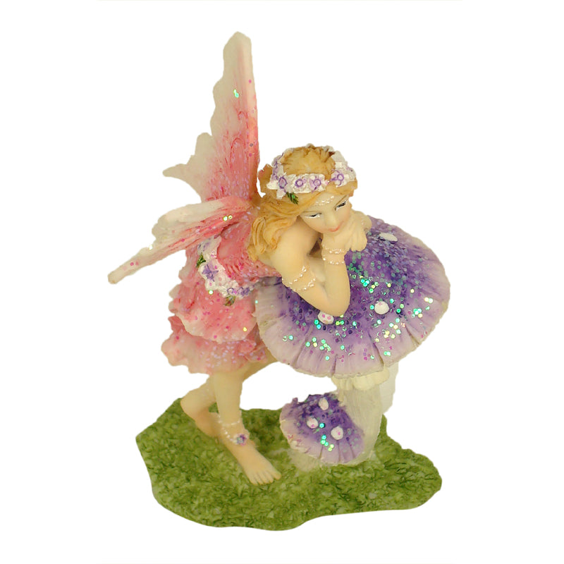 Pink Standing Fairy with Purple Mushroom 10cm tall