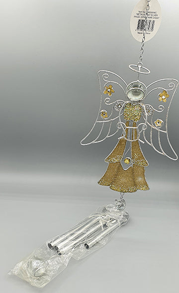 Metal Angel Windchime with Scroll embossed with Gold Highlights