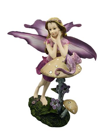 Purple Fairy Resting on Mushroom and Butterfly Wings